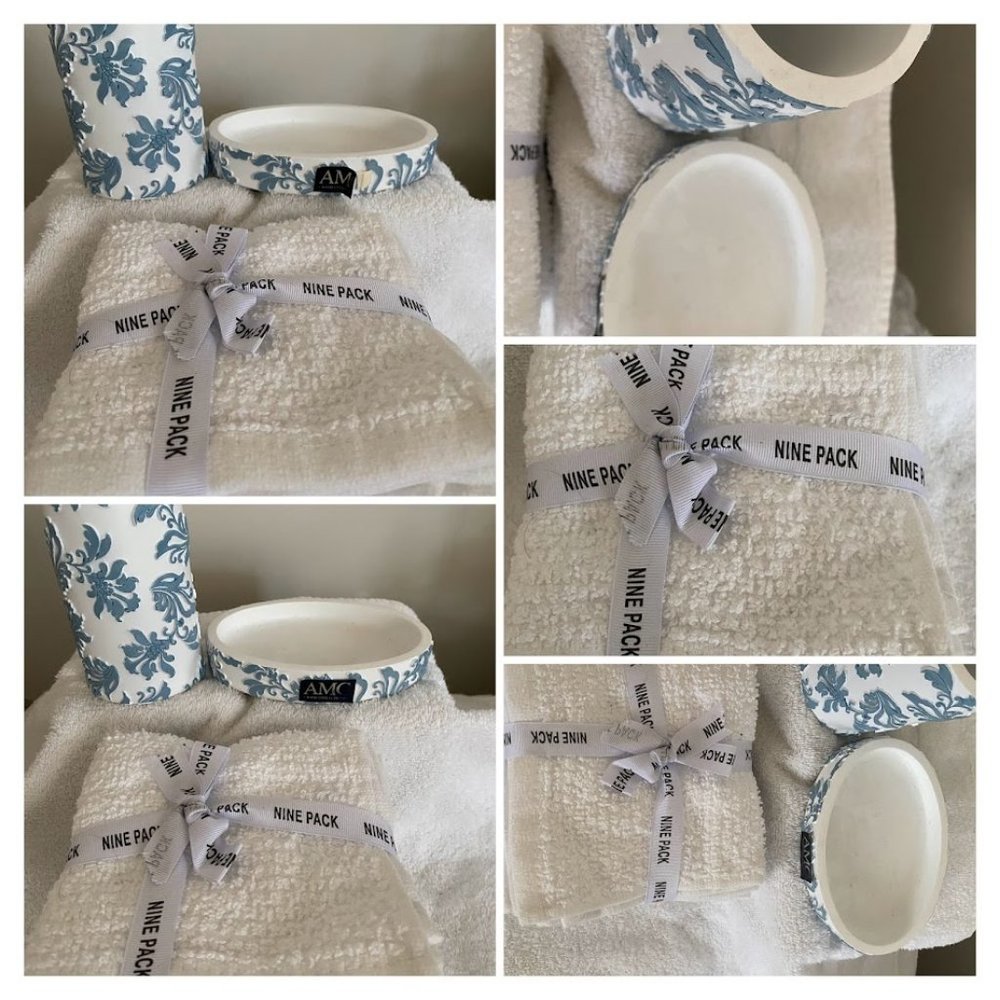 🆕 Blue Damask Toile  Pattern 2 piece Bathroom Vanity Set !